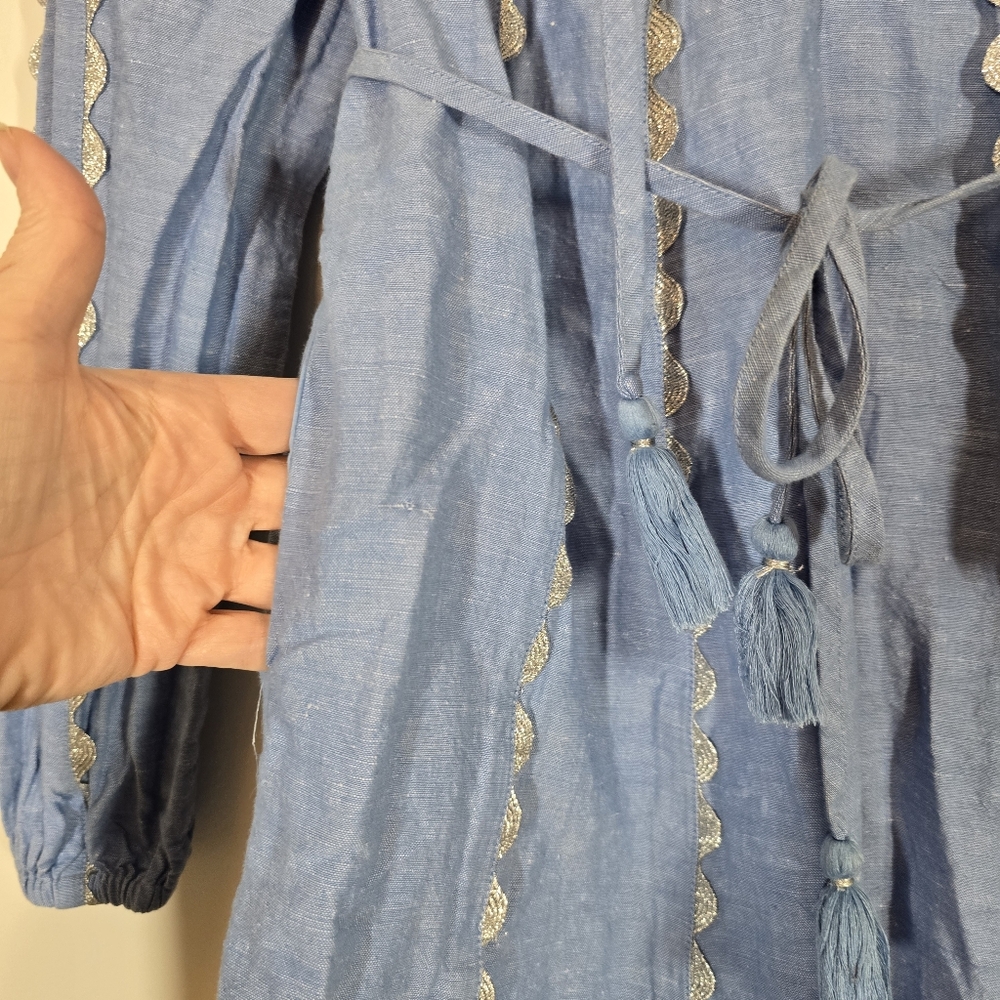 Boden Ric Rac Linen Mini Dress 2R Blue - Picture 7 of 11